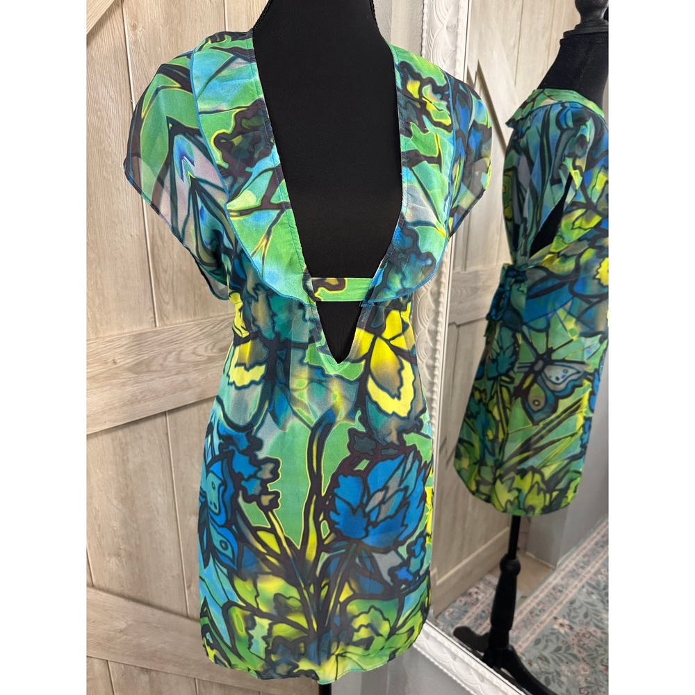 BECCA by Rebecca Virtue Vibrant Floral Chiffon Swim Cover-Up Dress - Xs - M